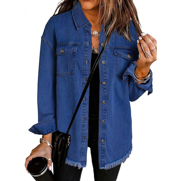 Frayed Hem Denim Shirt Jacket