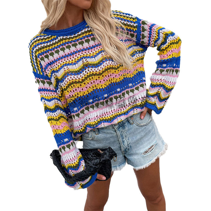 Colorful Striped Crochet Knit Sweater