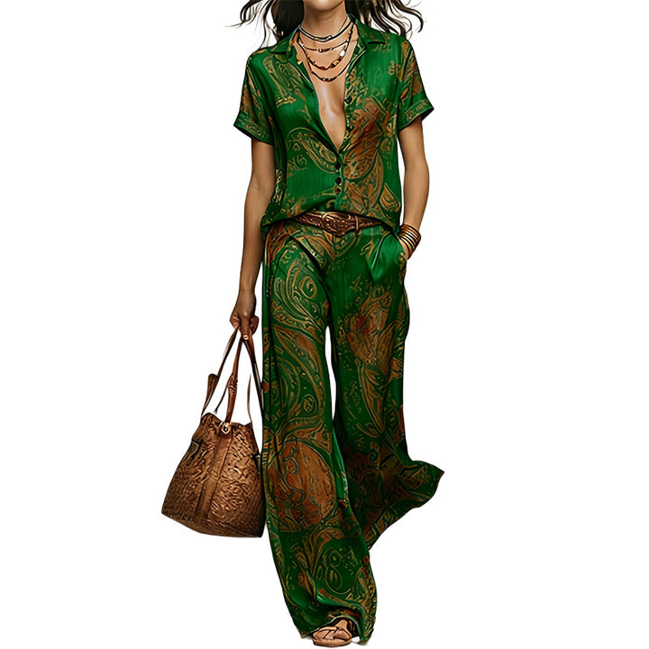 Printed Shirt & Wide Leg Pants Set