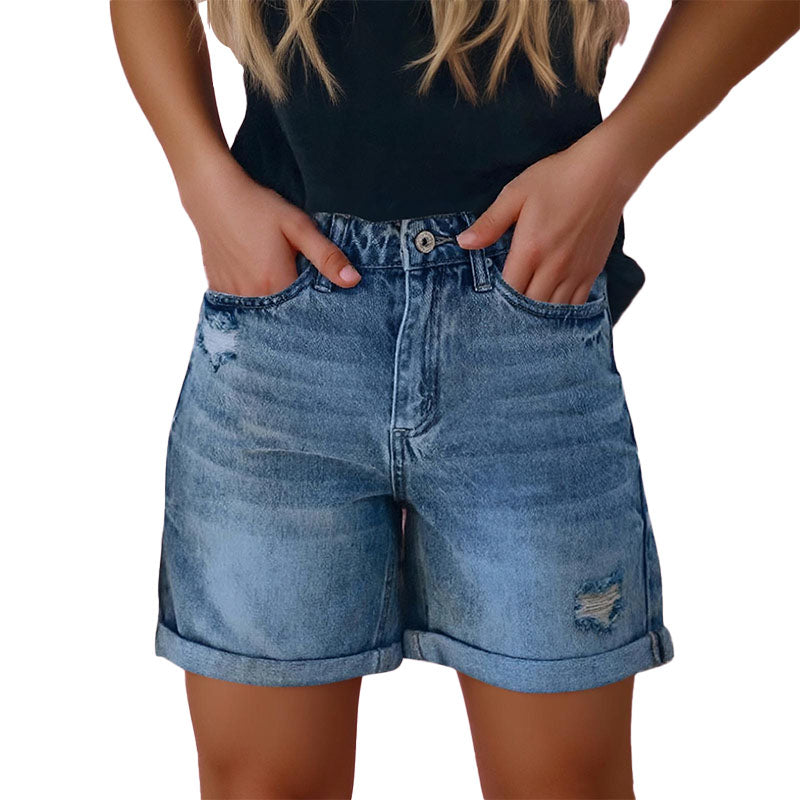 Distressed Cuffed Denim Shorts
