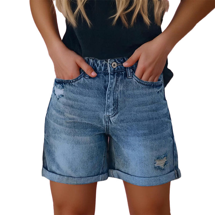 Distressed Cuffed Denim Shorts