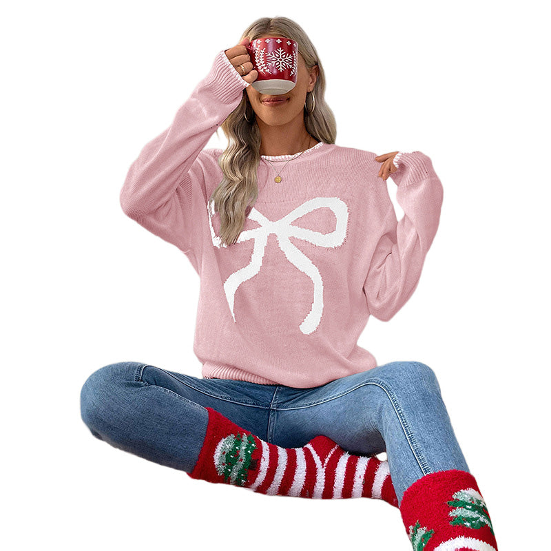 Bow Graphic Christmas Knit Sweater