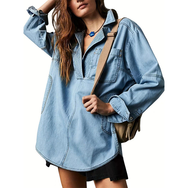 Relaxed Denim Pullover Shirt