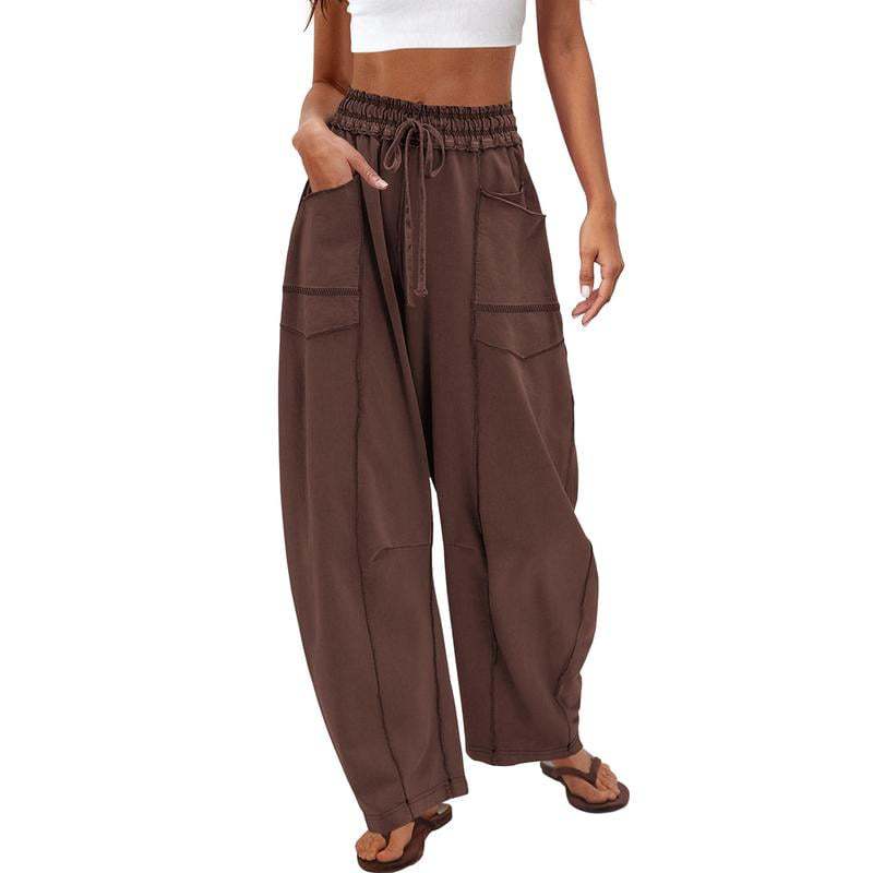 Contrast Stitch Wide Leg Pants