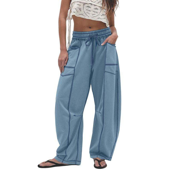 Contrast Stitch Wide Leg Pants