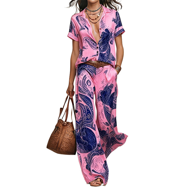 Printed Shirt & Wide Leg Pants Set