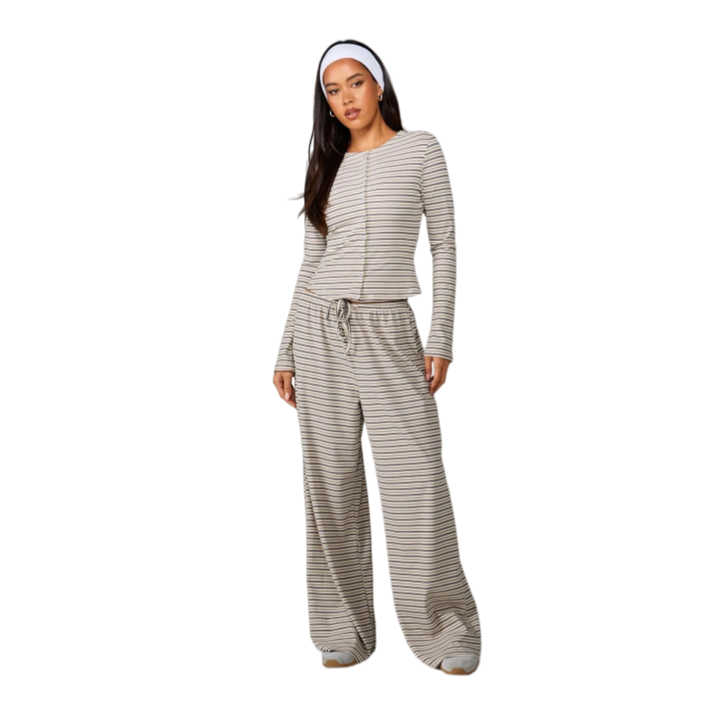 Striped Cardigan & Wide Leg Pants Set
