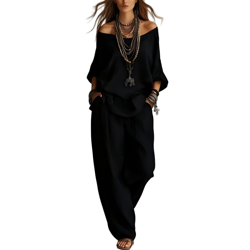 Relaxed Off Shoulder Two-Piece Set