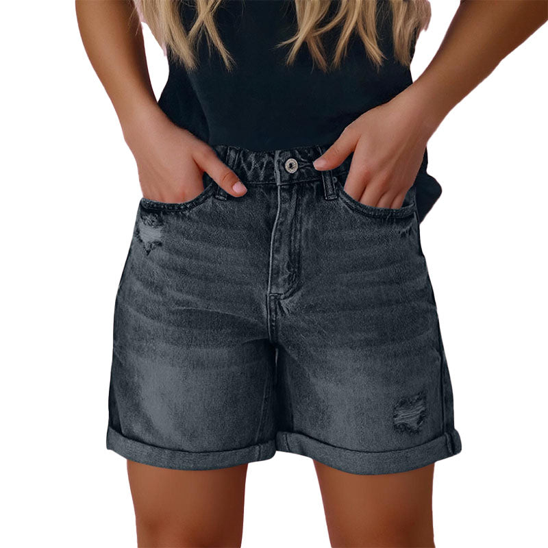 Distressed Cuffed Denim Shorts