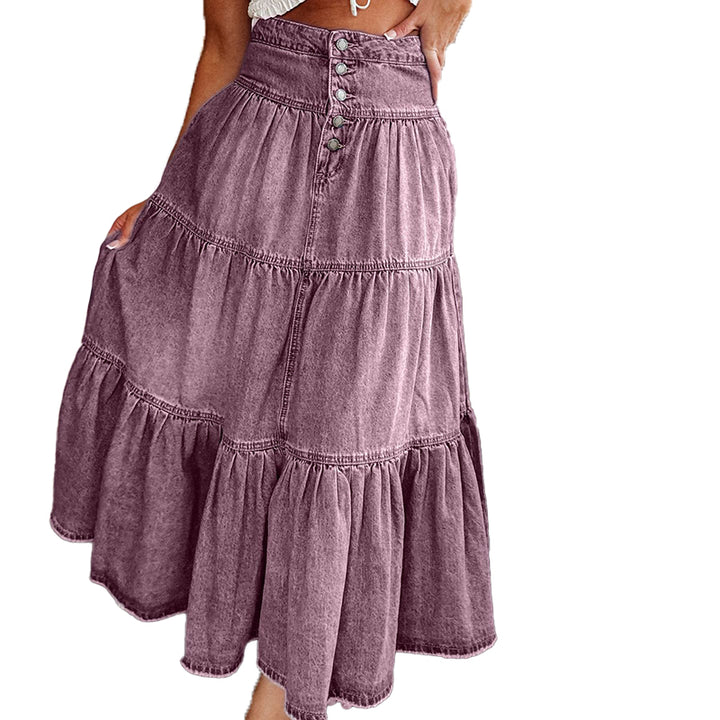 High Waist Tiered Denim Maxi Skirt