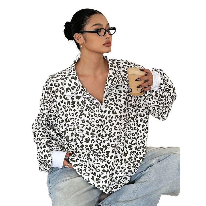 Leopard Print Half Zip Sweatshirt