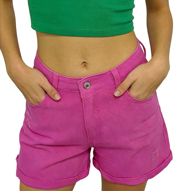 Distressed Cuffed Denim Shorts