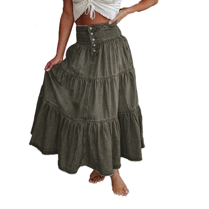 High Waist Tiered Denim Maxi Skirt