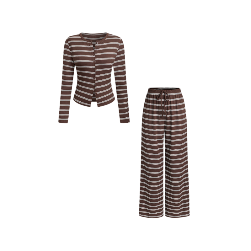 Striped Cardigan & Wide Leg Pants Set