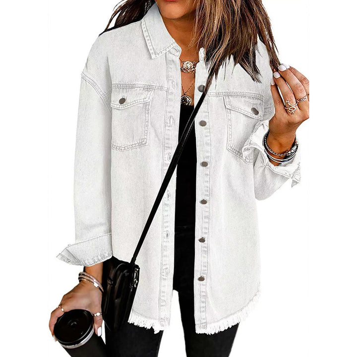 Frayed Hem Denim Shirt Jacket