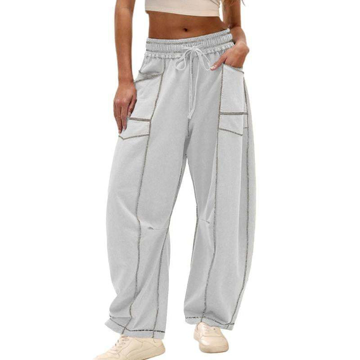 Contrast Stitch Wide Leg Pants