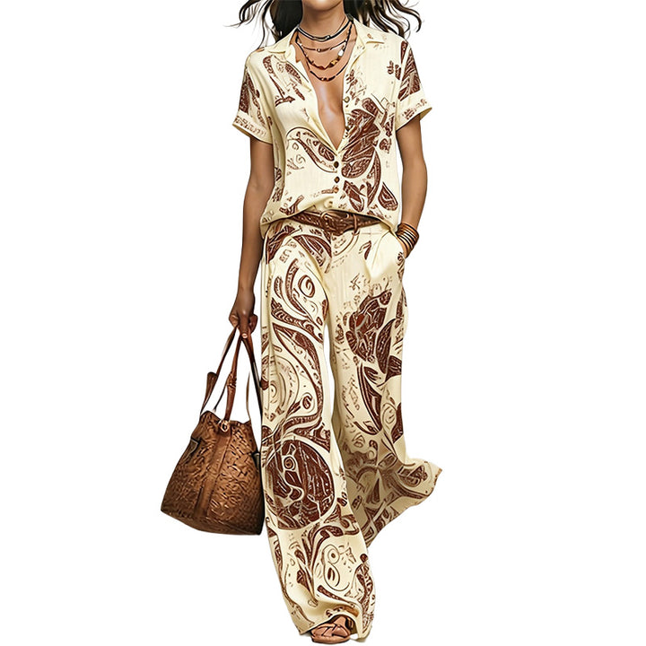 Printed Shirt & Wide Leg Pants Set