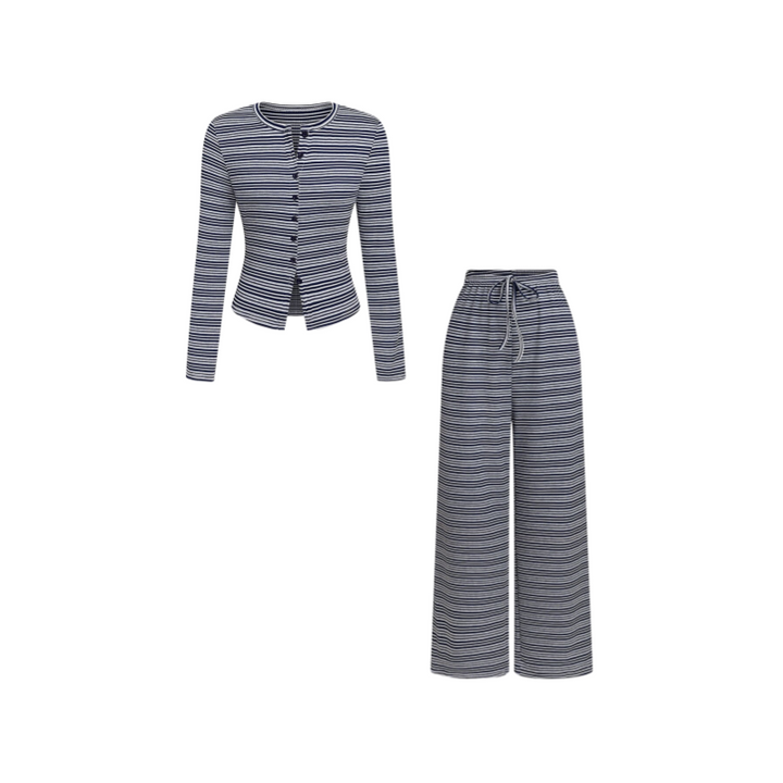 Striped Cardigan & Wide Leg Pants Set