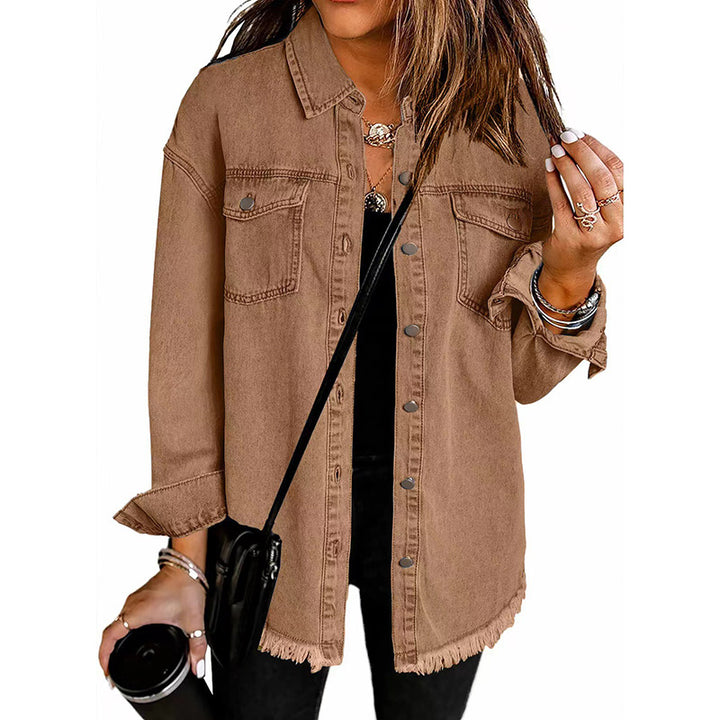 Frayed Hem Denim Shirt Jacket