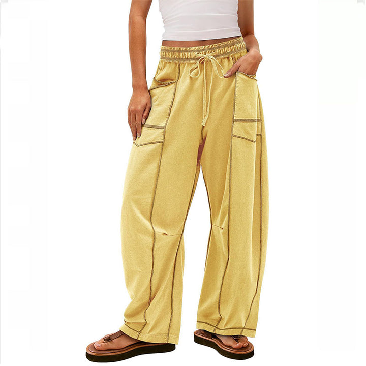 Contrast Stitch Wide Leg Pants