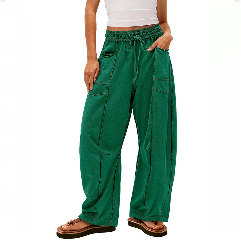 Contrast Stitch Wide Leg Pants