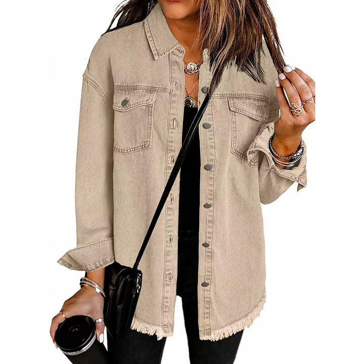 Frayed Hem Denim Shirt Jacket