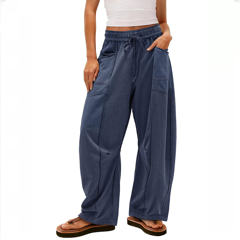 Contrast Stitch Wide Leg Pants