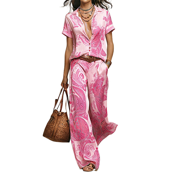 Printed Shirt & Wide Leg Pants Set