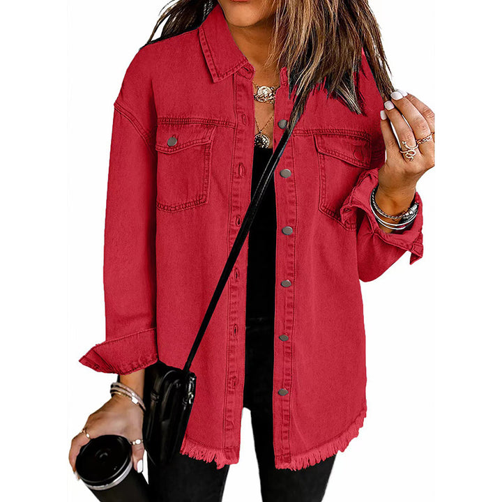Frayed Hem Denim Shirt Jacket