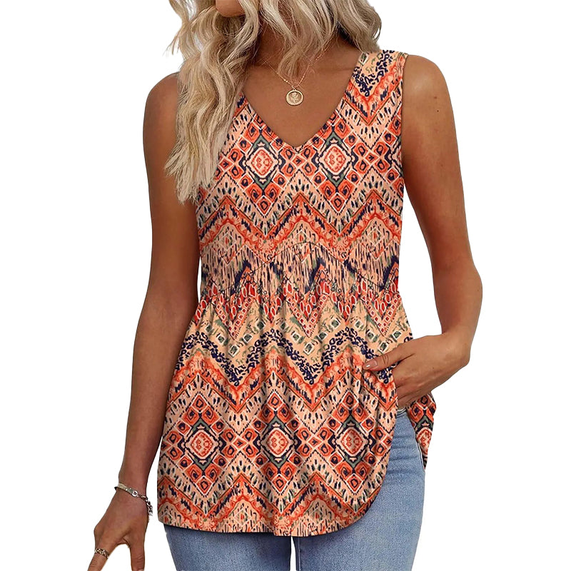 Boho Printed Sleeveless Tunic Top