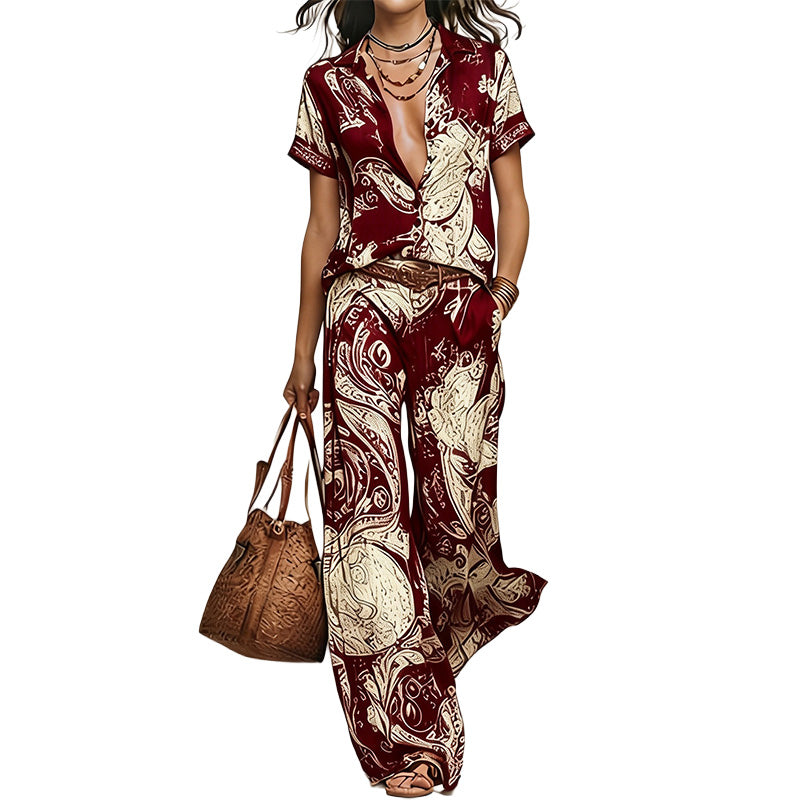 Printed Shirt & Wide Leg Pants Set