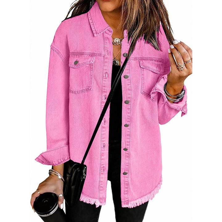 Frayed Hem Denim Shirt Jacket