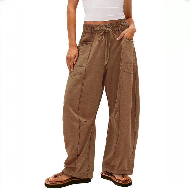 Contrast Stitch Wide Leg Pants