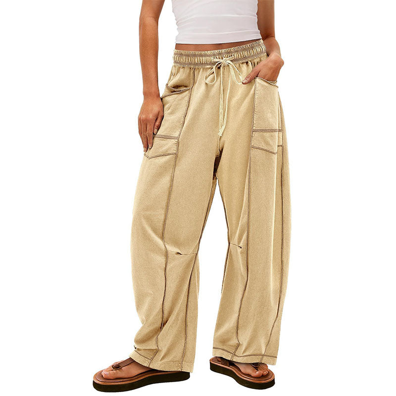 Contrast Stitch Wide Leg Pants