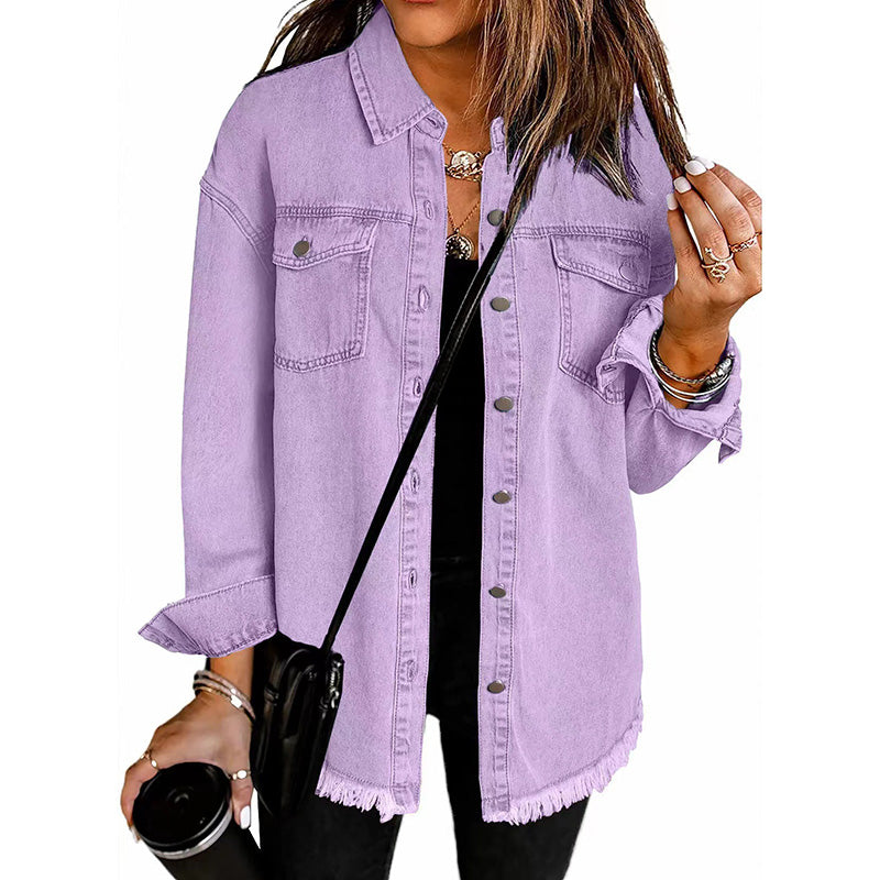 Frayed Hem Denim Shirt Jacket