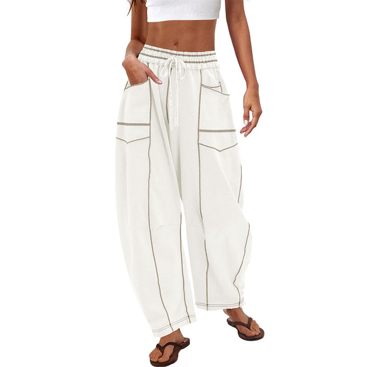 Contrast Stitch Wide Leg Pants