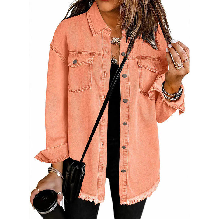 Frayed Hem Denim Shirt Jacket