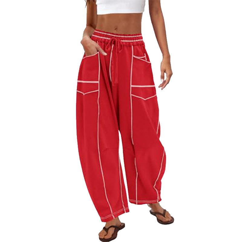 Contrast Stitch Wide Leg Pants