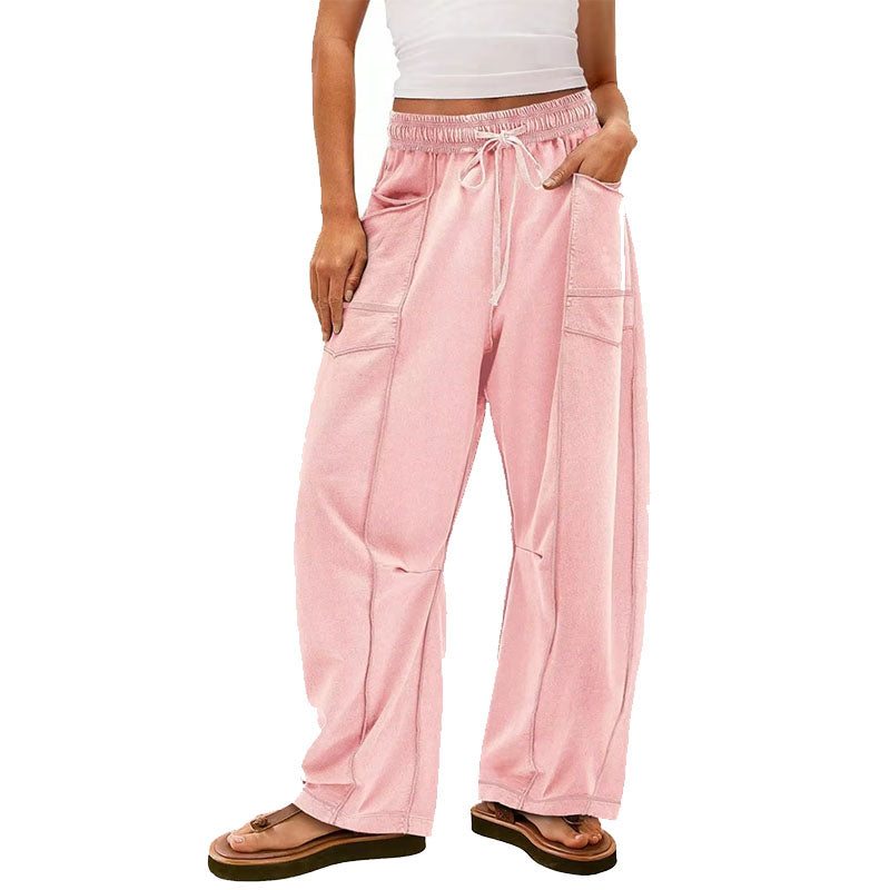 Contrast Stitch Wide Leg Pants