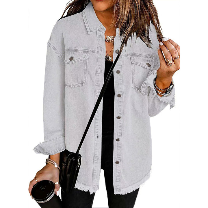 Frayed Hem Denim Shirt Jacket