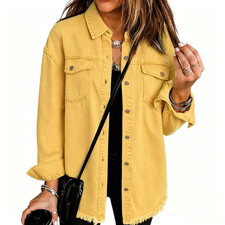 Frayed Hem Denim Shirt Jacket