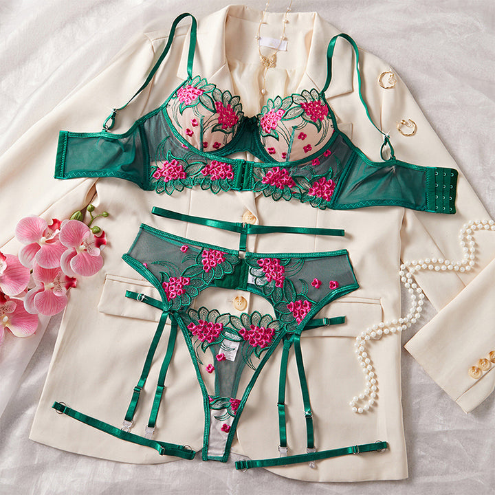 Embroidered Bra & Garter Set