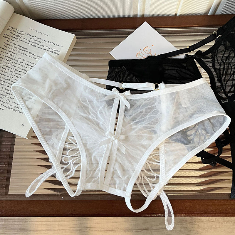 Women's bow-embroidered mesh panties