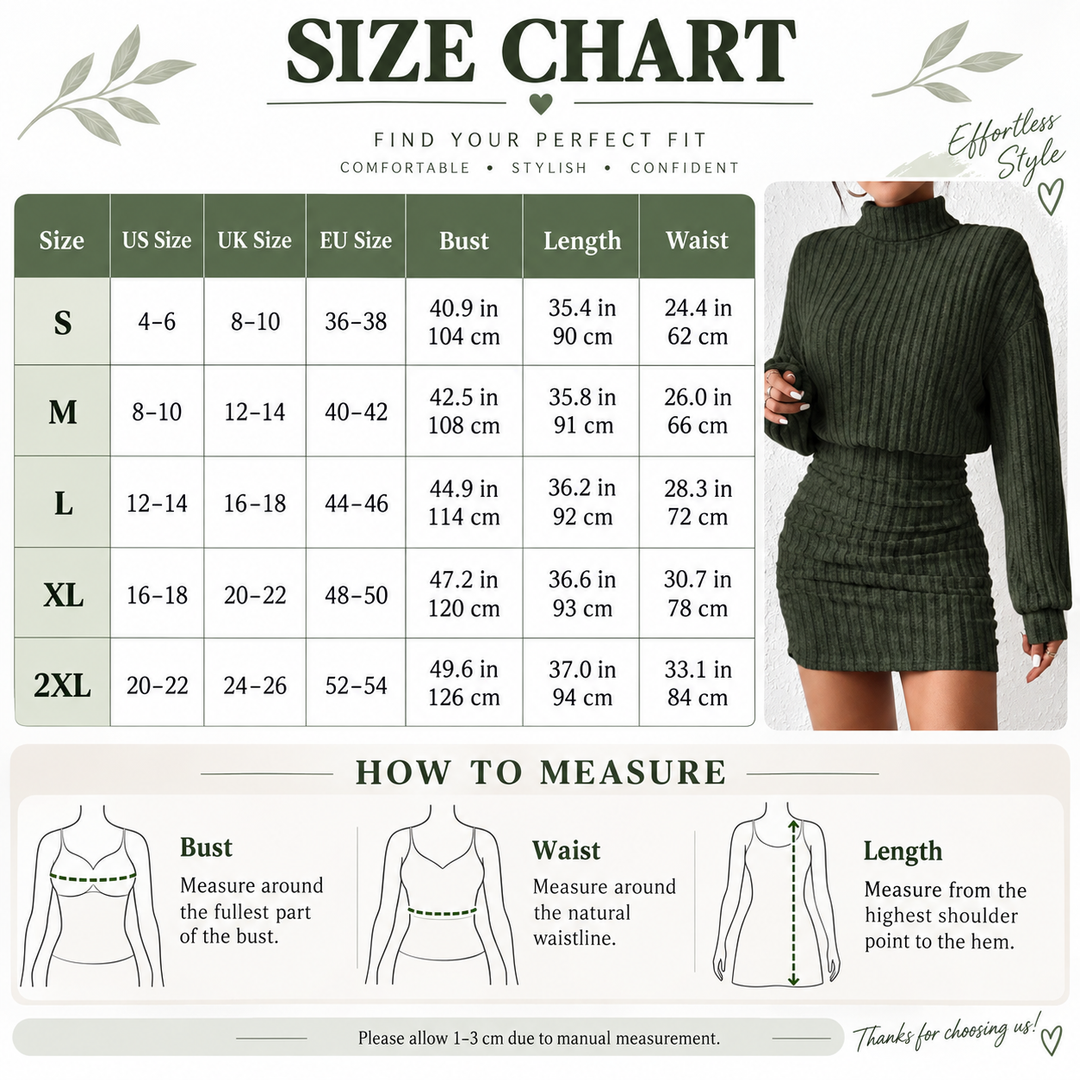Ruched Ribbed Turtleneck Mini Dress