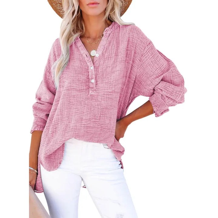 Textured Casual V Neck Top