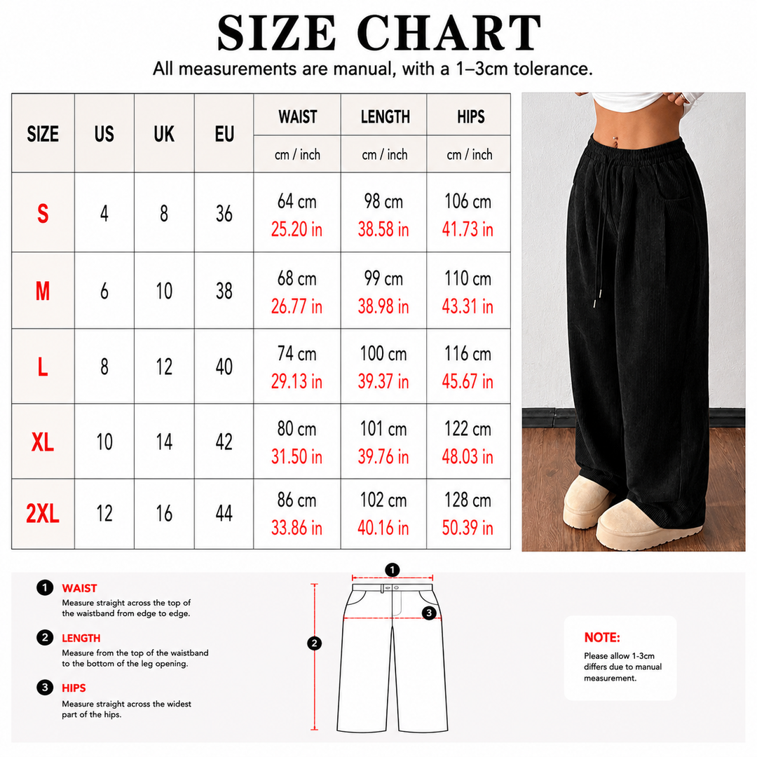 Drawstring Corduroy Wide Leg Pants