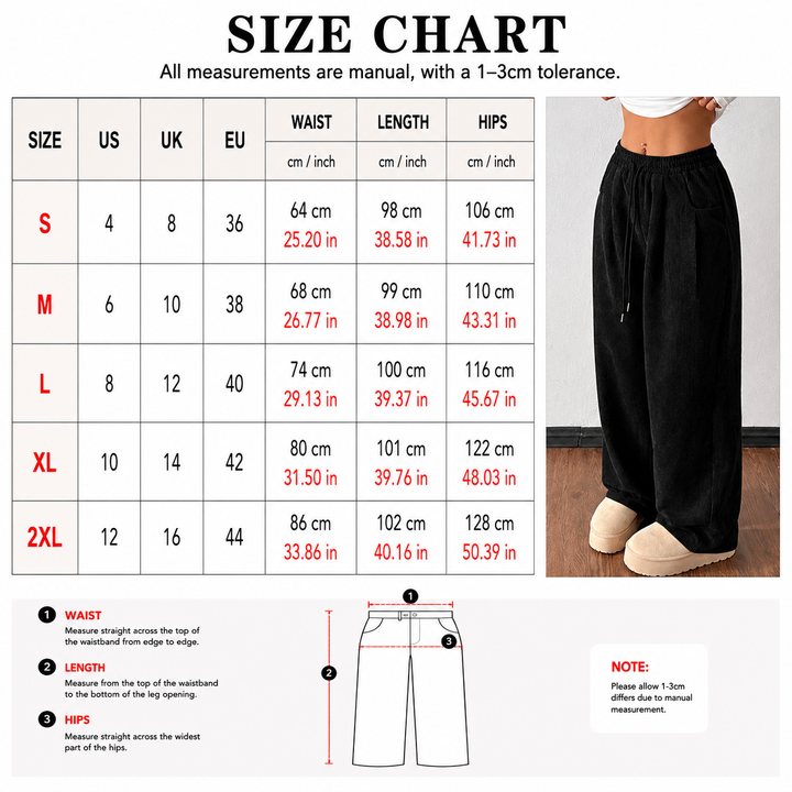 Drawstring Corduroy Wide Leg Pants