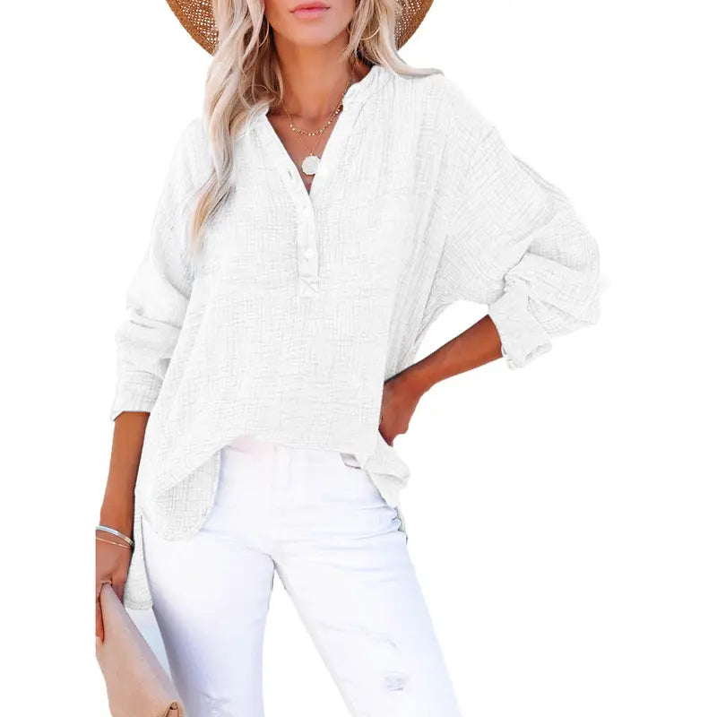 Textured Casual V Neck Top