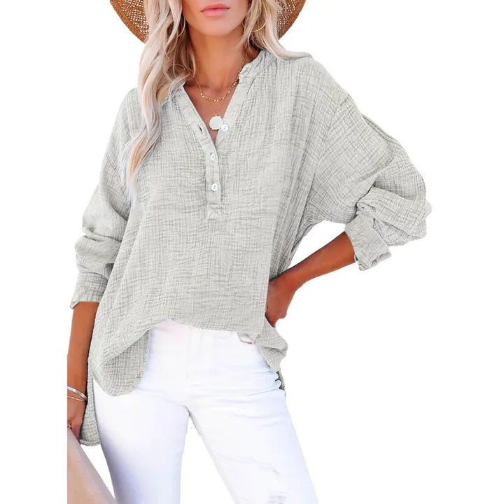 Textured Casual V Neck Top