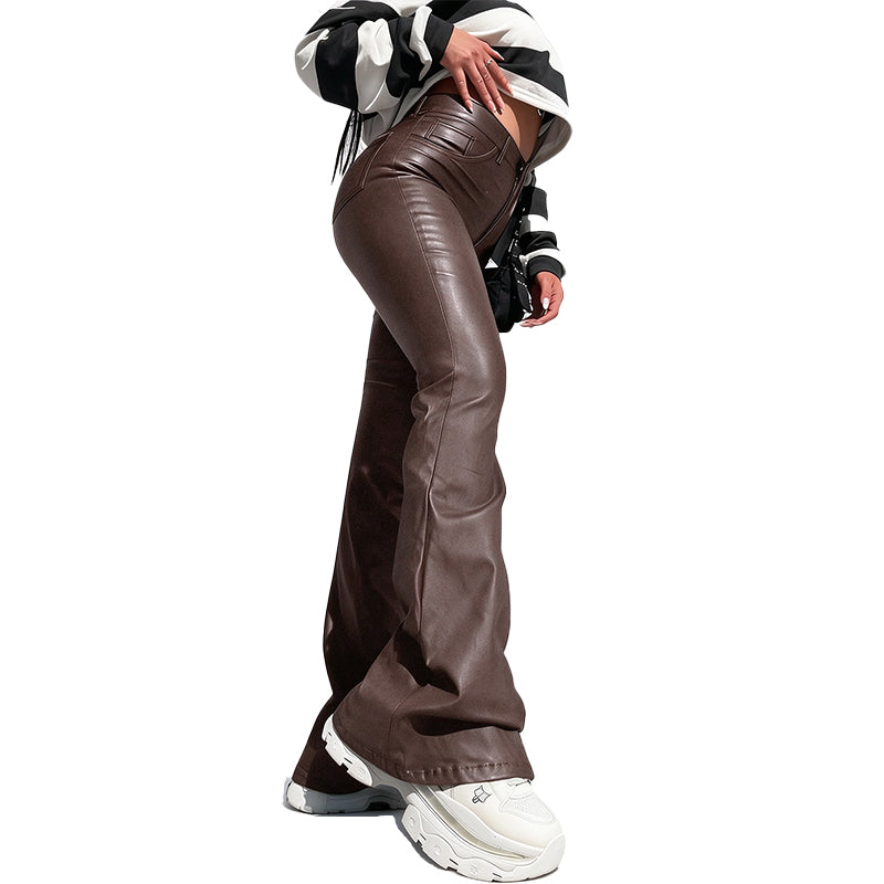 High-Waisted PU Flare Pants